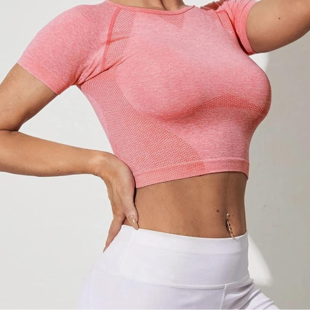 NWOT Vanoluya - Pink Crop Top Seamless Short Sleeve Top - Picture 11 of 14